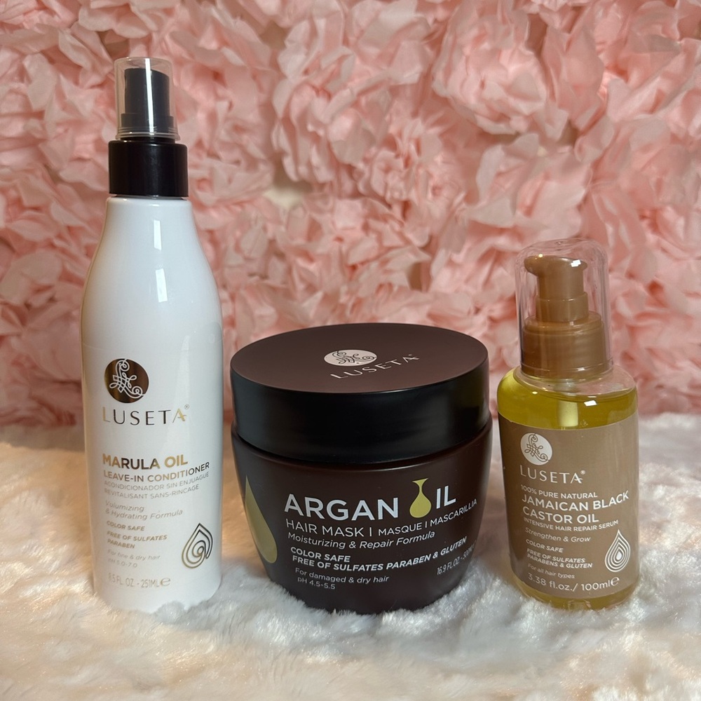 NEW - Bundle Luseta Argan Hair Mask, Marula Oil Leave In Conditioner, Castor Oil